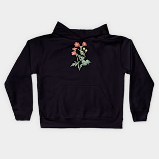 Red Geranium Wildflower Vintage Botanical Illustration Kids Hoodie